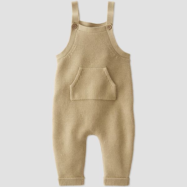 Baby Organic Cotton Sweater Knit Overalls in Khaki