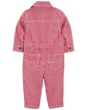 Baby Striped Button-Front Jumpsuit, 