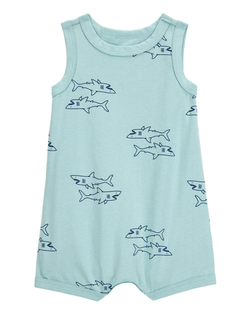 Baby Shark Print Cotton Romper, 