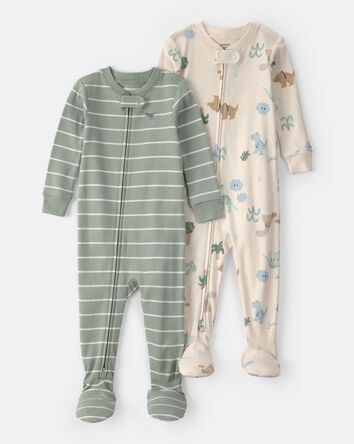 Baby 2-Pack Dinosaur Striped Snug Fit 1-Piece Pajama Set - Green/Cream, 