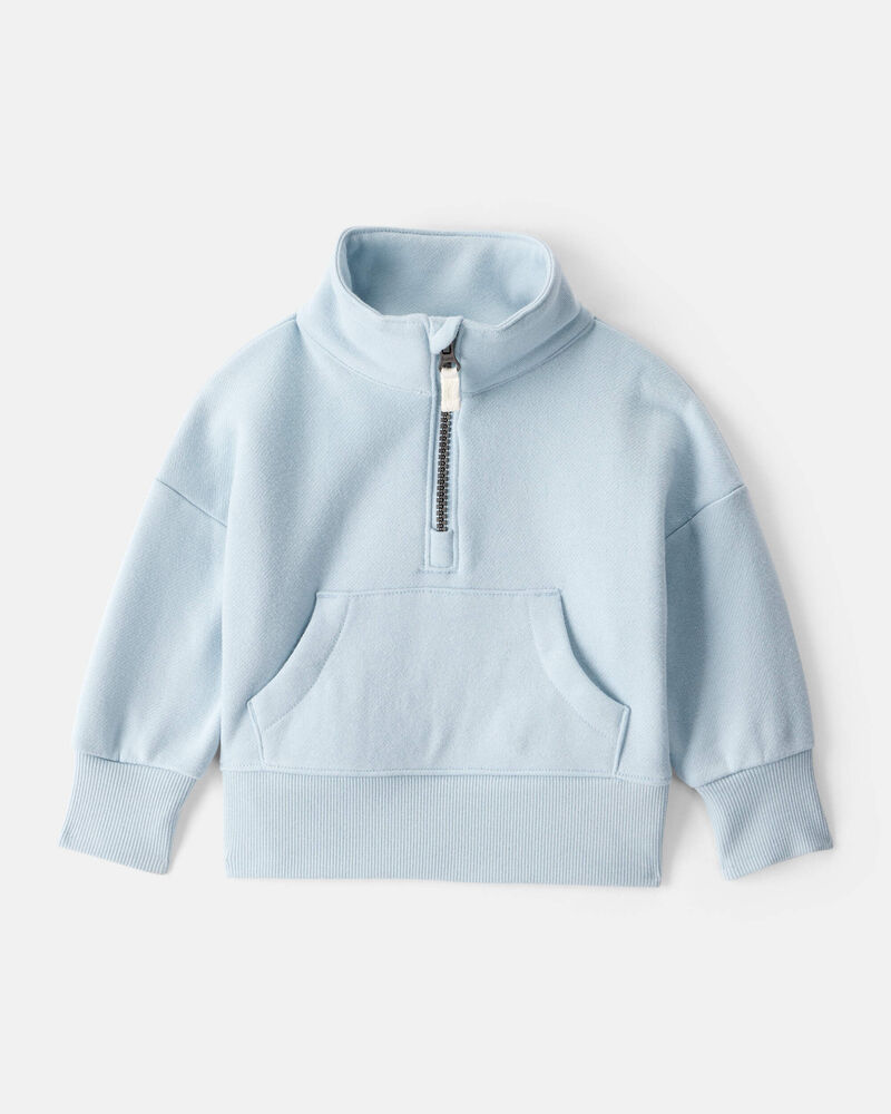 Baby Girl Long-Sleeve Quarter-Zip Pullover Sweatshirt - Blue, image 1 of 3 slides