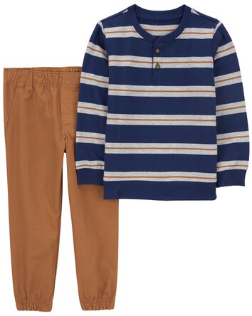 Toddler 2-Piece Striped Henley Tee & Jogger Set, 