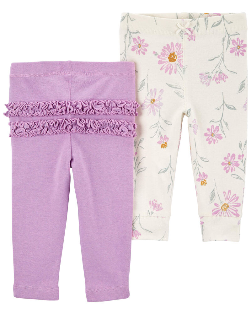 2-Pack Floral Pull-On Pants, image 1 of 3 slides