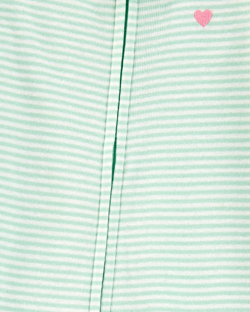 Baby Girl Striped Snug Fit Cotton Footie 1-Piece Pajamas - Green, image 2 of 4 slides