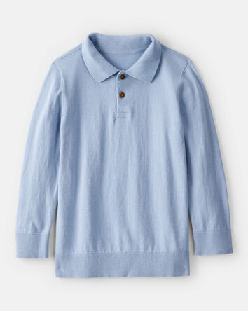 Boys Long-Sleeve Polo Sweater - Blue, 