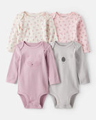 Baby Girl 4-Pack Koala Print Cotton Long-Sleeve Multipack Bodysuits - Purple/White/Pink, image 1 of 6 slides
