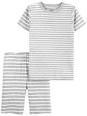 Gray - Kid 2-Piece Striped 100% Snug Fit Cotton Pajamas