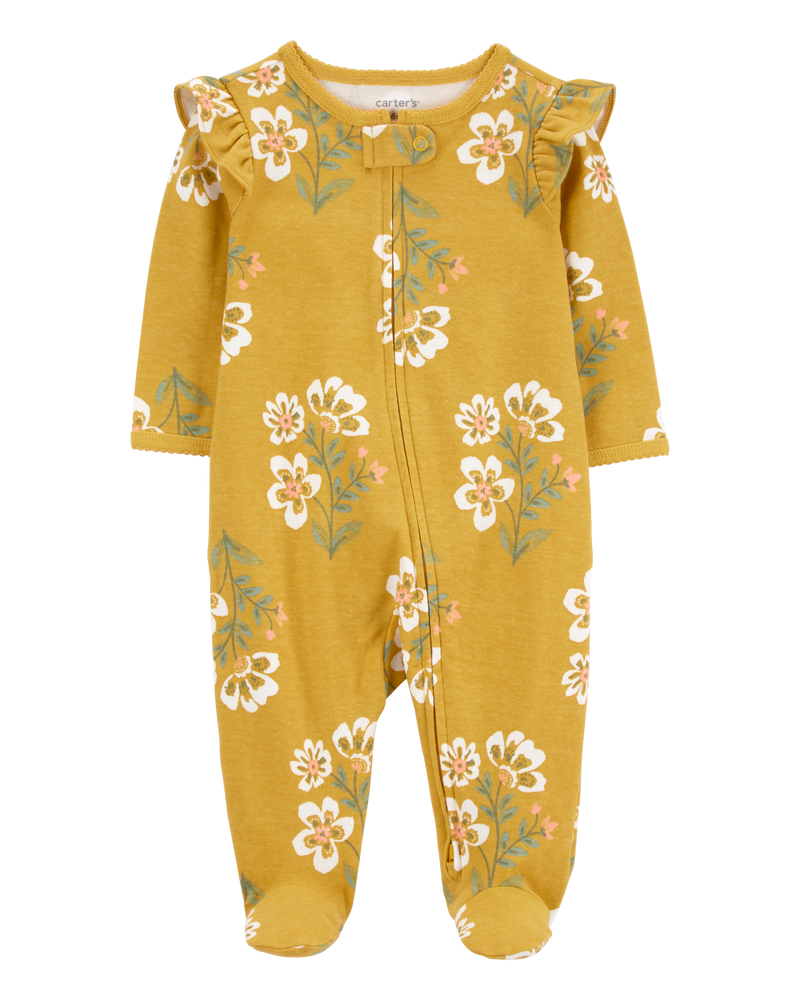 Baby Floral 2-Way Zip Cotton Sleep & Play Pajamas, image 1 of 4 slides