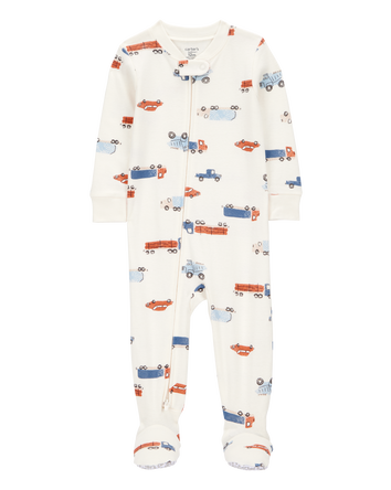 Baby Boy 1-Piece Car Print 100% Snug Fit Cotton Footie Pajamas - Ivory, 