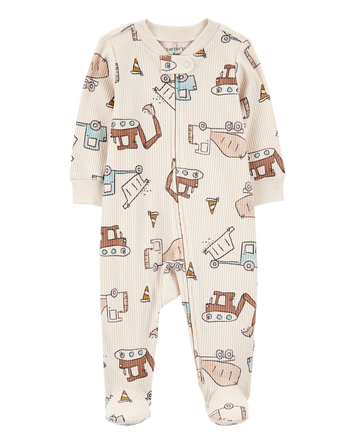Baby Construction 2-Way Zip Ribbed Sleep & Play Pajamas, 
