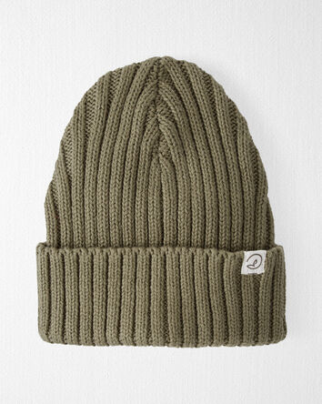 Baby Organic Cotton Ribbed Knit Beanie in Olive, 