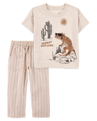 Toddler 2-Piece Desert Lizard Graphic Tee & Striped Pants Set - Ivory/Tan, image 1 of 9 slides