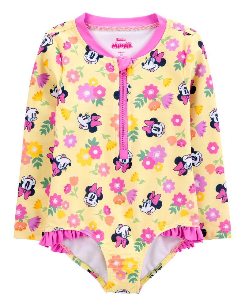 Toddler Girl Disney© Minnie Mouse 1-Piece Rashguard Swimsuit - Yellow/Pink, image 1 of 3 slides