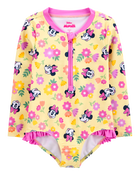Toddler Girl Disney© Minnie Mouse 1-Piece Rashguard Swimsuit - Yellow/Pink, image 1 of 3 slides