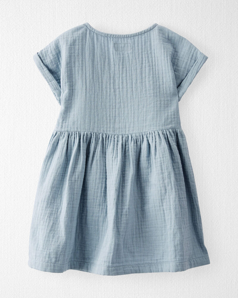 Toddler Organic Cotton Gauze Dress in Blue, image 2 of 10 slides