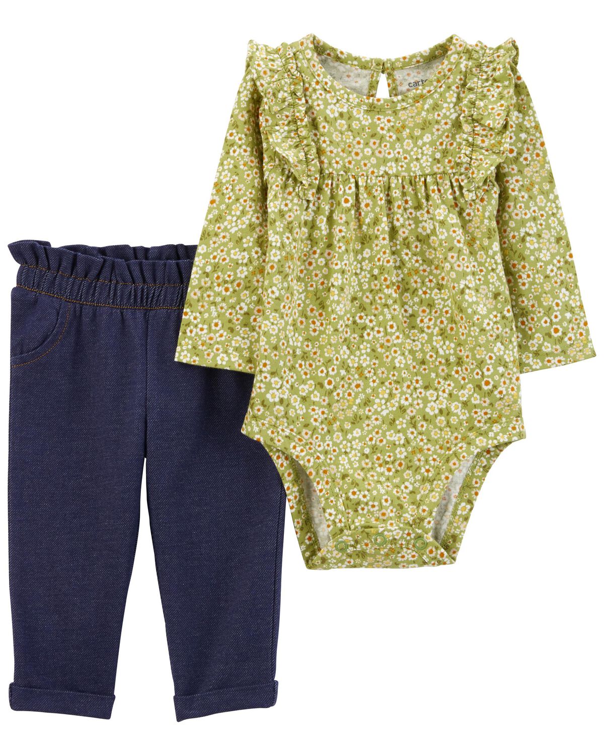 Green/Navy Baby 2Piece Floral Bodysuit Pant Set