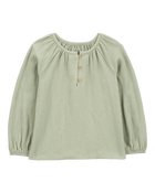 Baby Gauze Long-Sleeve Top - Green, image 1 of 3 slides