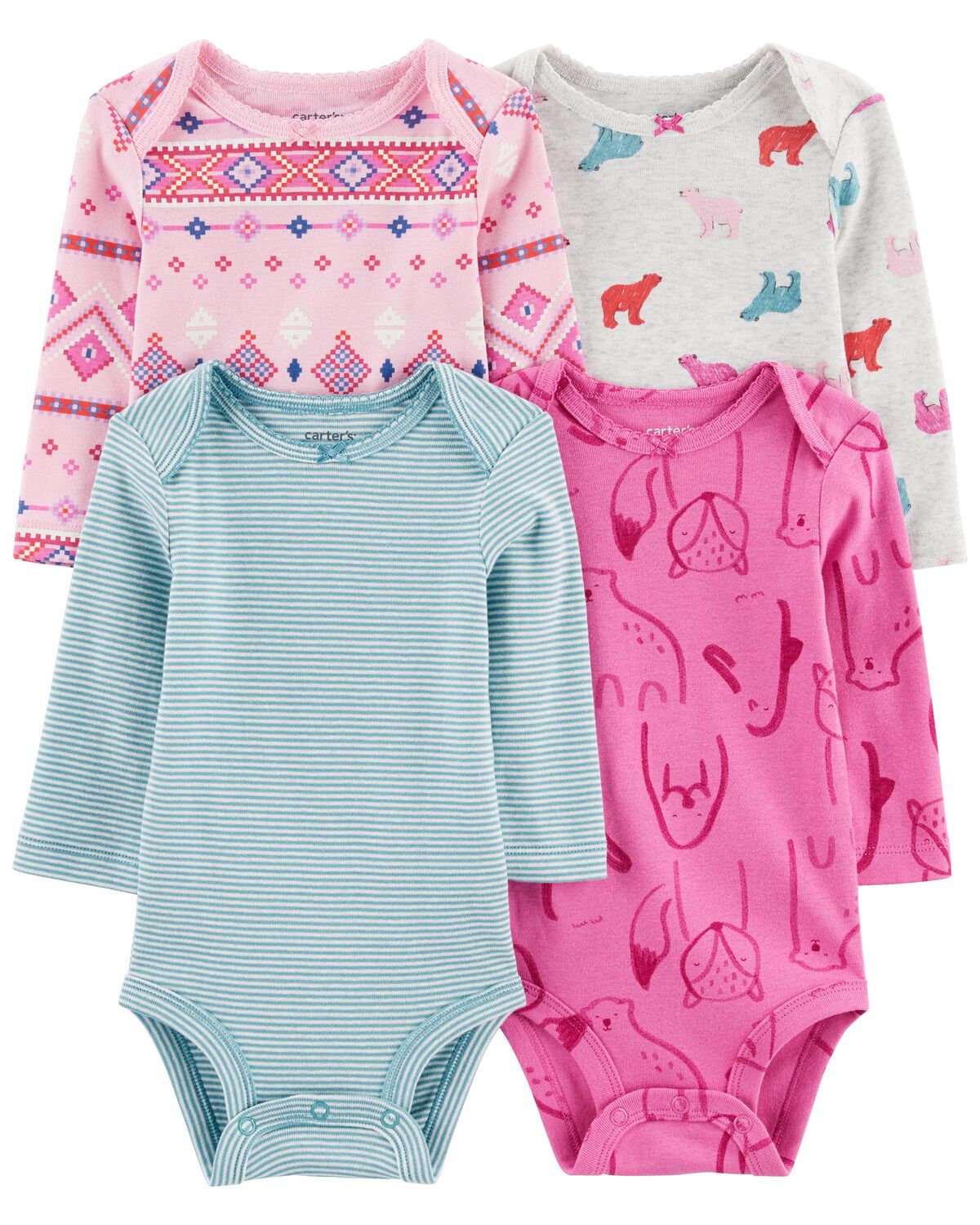 Pink Baby 4Pack LongSleeve Bodysuits