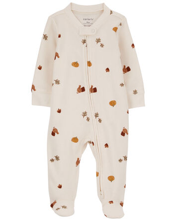 Baby Thanksgiving Zip-Up Thermal Footie Sleep & Play Pajamas, 