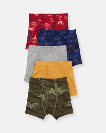 Boys 5-Pack Camo Boxer Brief Underwear - Red/Green/Yellow, 