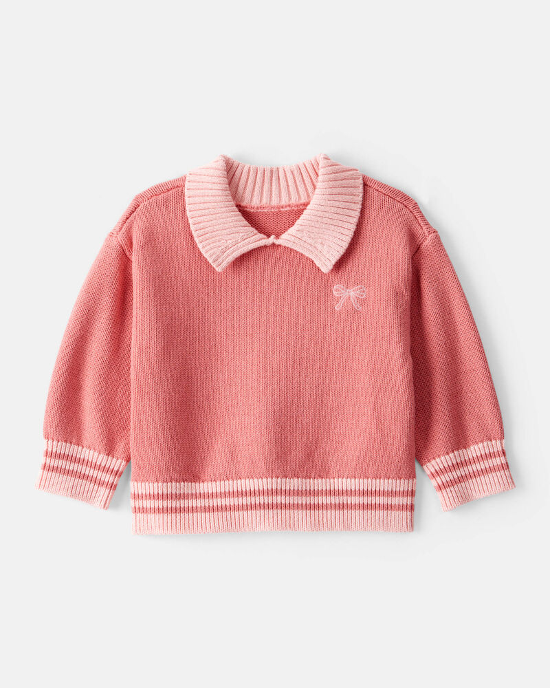 Baby Girl Bow Cotton Long-Sleeve Sweater - Pink, image 1 of 4 slides