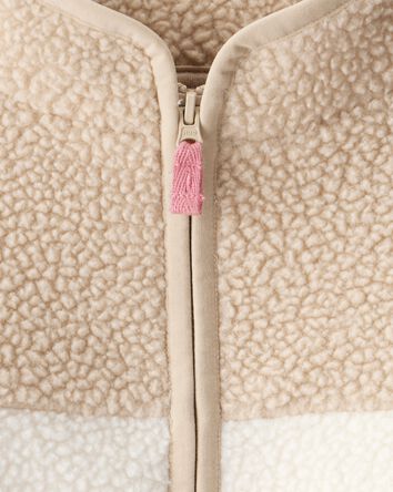 Baby Girl Color Block Microfleece Zip-Up Jacket - Brown, 
