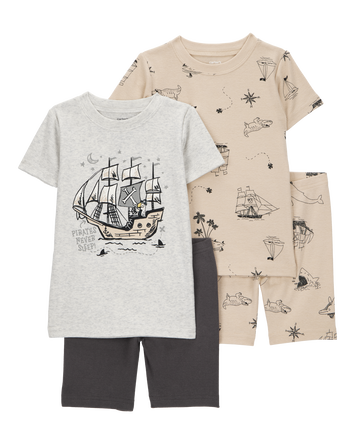Baby Pirate Print Snug Fit Cotton 4-Piece Pajamas, 