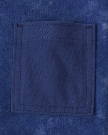 Boys Acid Wash Cotton Short-Sleeve Pocket Tee - Navy, 