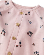 Baby Organic Cotton Waffle Knit Jumpsuit in Berry Blossom Print, image 2 of 5 slides