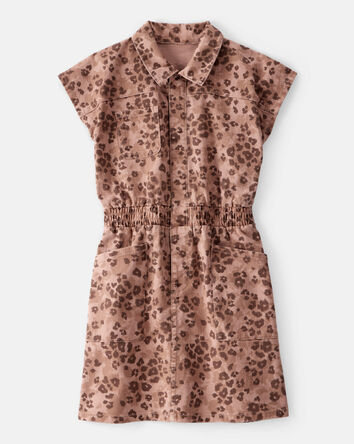 Girls Cheetah Print Short-Sleeve Dress - Brown, 