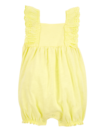 Baby Girl Eyelet Flutter-Sleeve Romper -Yellow, 
