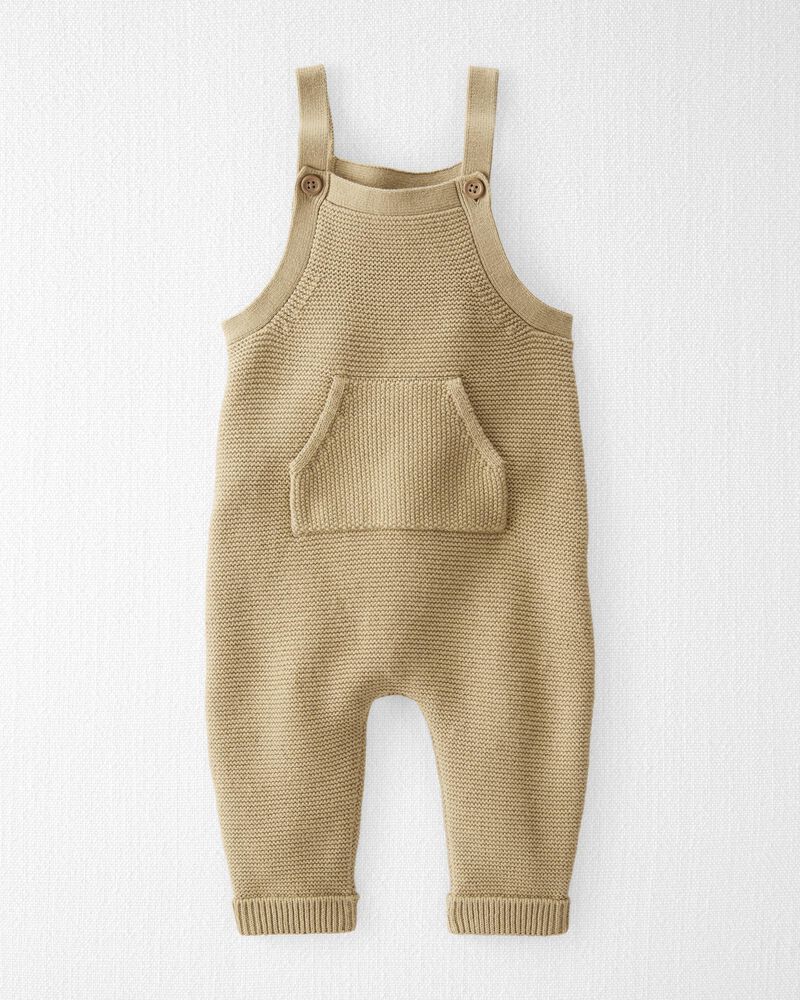 Baby Organic Cotton Sweater Knit Overalls in Khaki, image 1 of 5 slides