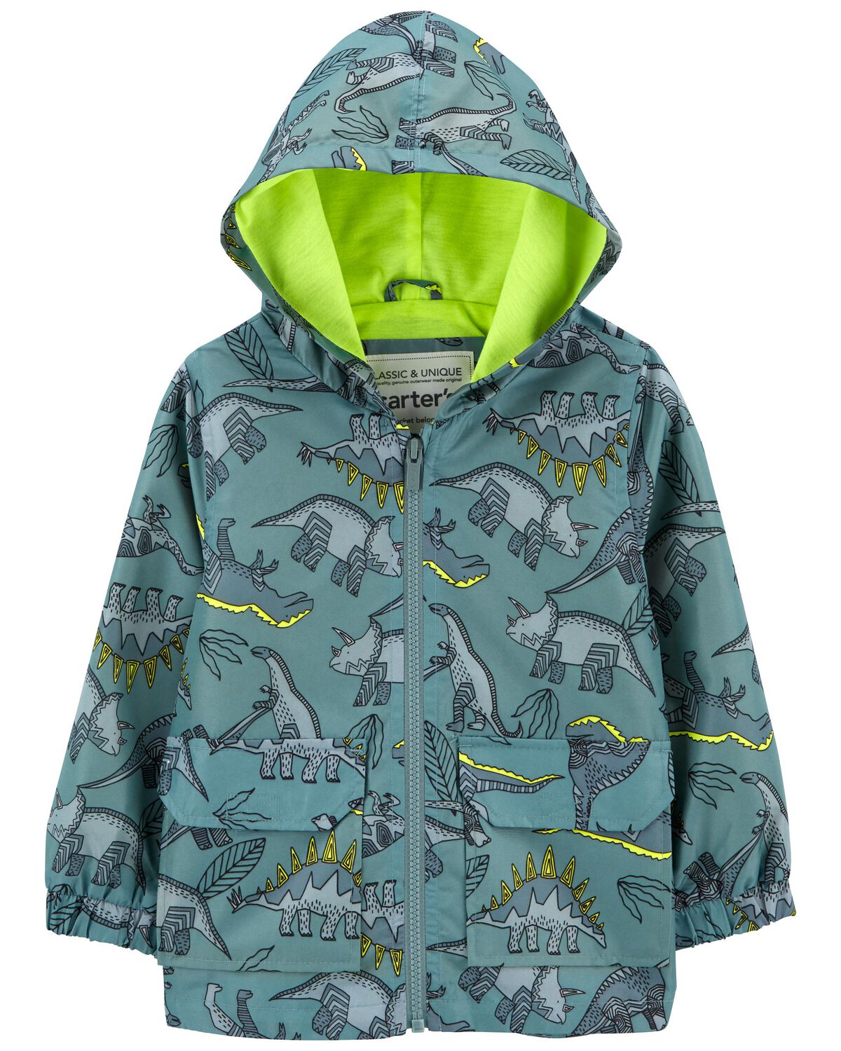 Green Toddler Dinosaur Rain Jacket
