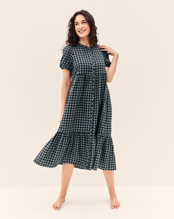 Womens Maternity Plaid Button-Front Dress, 