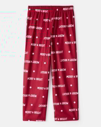 Kid Merry & Bright Christmas Print Loose Fit Pajama Bottoms - Red, 