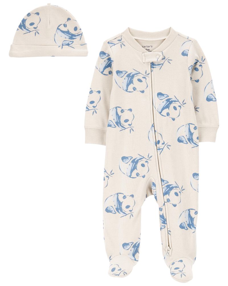 Baby Panda 2-Piece Sleep & Play Pajamas and Cap Set, image 1 of 5 slides