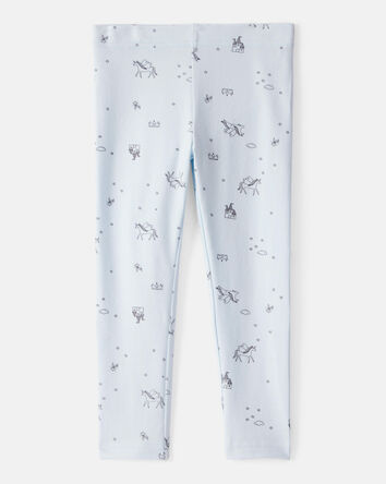 Toddler Girl Printed Cotton Pull-On Stretch Leggings - Blue, 