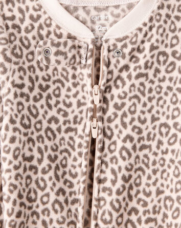 Toddler Girl Leopard Print Fleece Long-Sleeve Loose Fit 1-Piece Pajamas, 