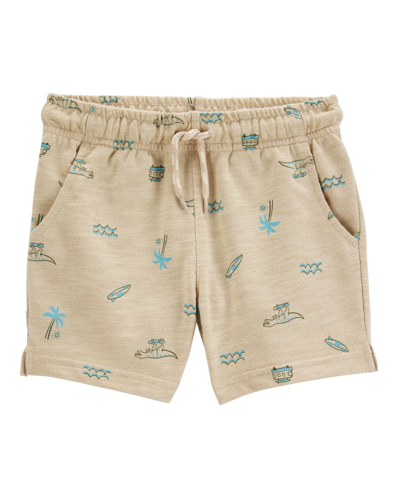 Baby Boy Beach Print Pull-On French Terry Shorts - Khaki, image 1 of 4 slides