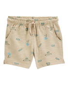 Baby Boy Beach Print Pull-On French Terry Shorts - Khaki, image 1 of 4 slides