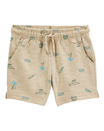 Baby Boy Beach Print Pull-On French Terry Shorts - Khaki, 