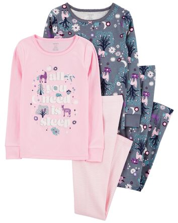 Kid 4-Piece Unicorn 100% Snug Fit Cotton Pajamas, 