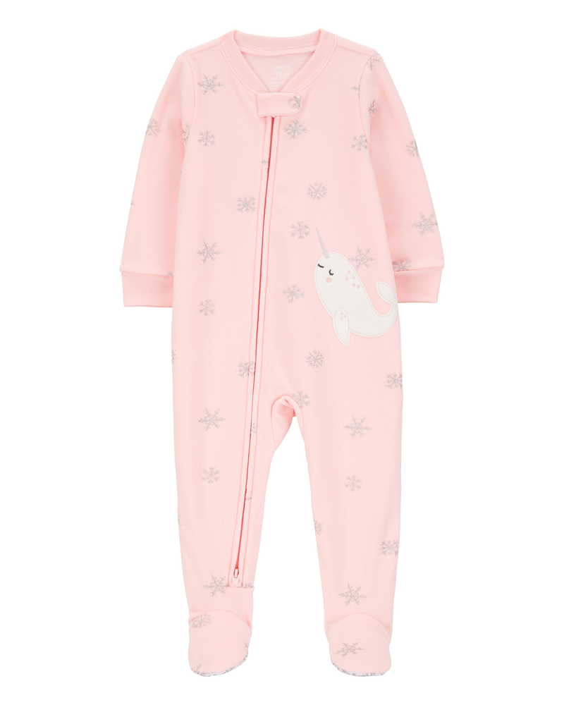 Toddler 1-Piece Narwhal Fleece Footie Pajamas, image 1 of 4 slides
