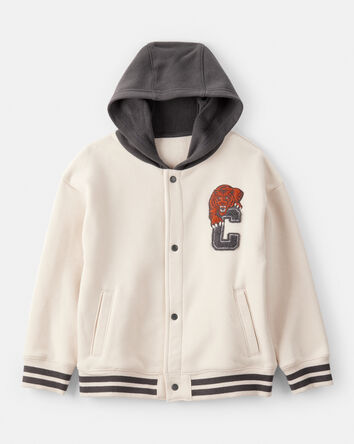 Boys Hooded Varsity Jacket - Cream, 