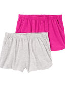 Pink/Grey - Kid 2-Pack Slub Jersey Pajama Shorts