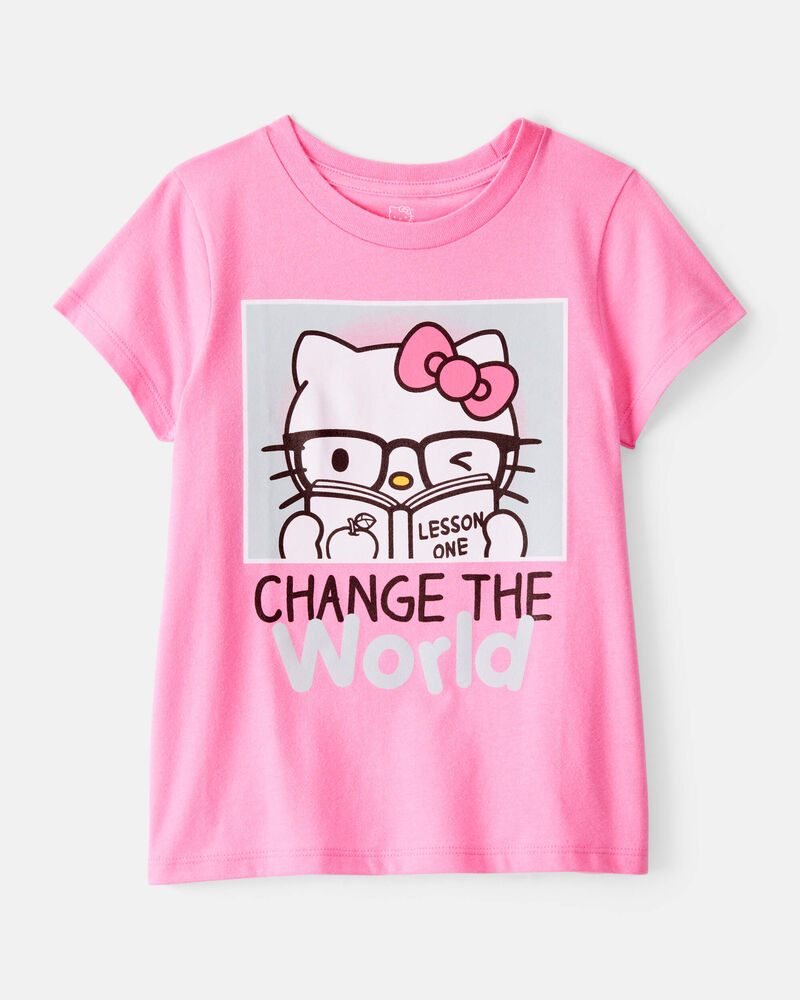 Kid Hello Kitty "Change The World" Short-Sleeve Graphic Tee - Pink, image 1 of 2 slides