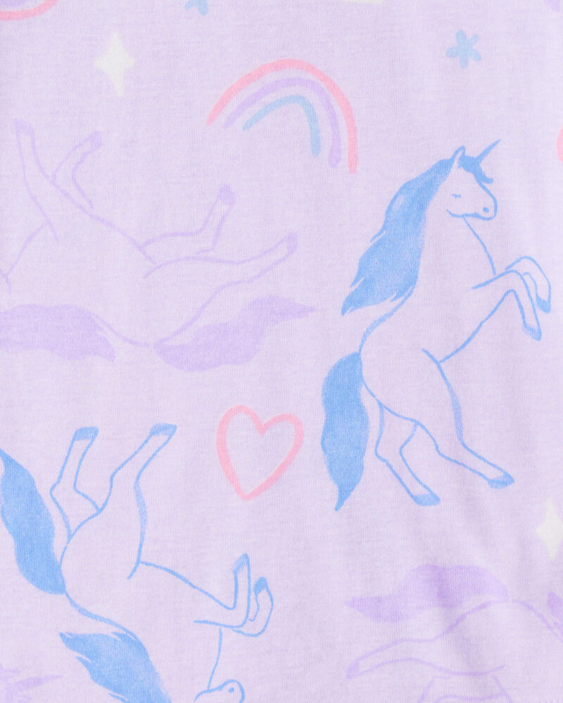 Girls Unicorn Print 100% Cotton Long-Sleeve 4-Piece Pajamas - Purple, image 4 of 5 slides