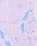 Girls Unicorn Print 100% Cotton Long-Sleeve 4-Piece Pajamas - Purple, image 4 of 5 slides