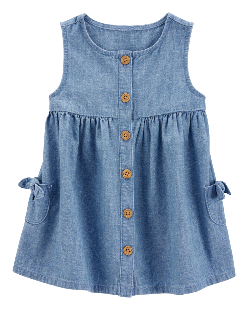 Baby Solid Cotton Dress - Blue, image 1 of 5 slides