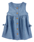 Baby Solid Cotton Dress - Blue, image 1 of 5 slides
